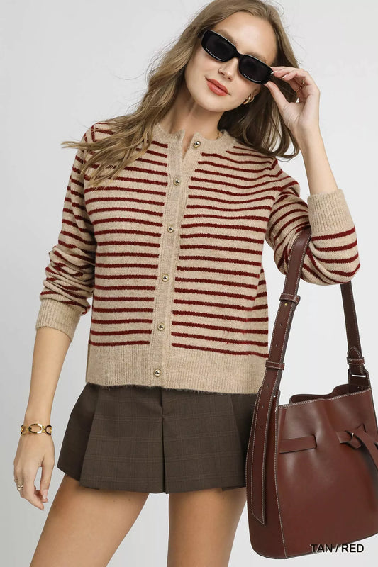 Umgee Striped Button-Up Knit Cardigan - Tigbul's Variety Fashion Shop