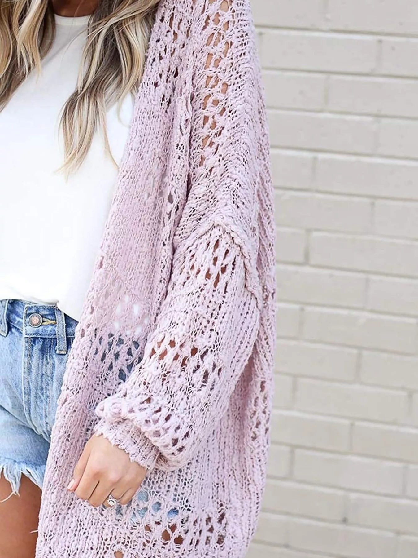 Full Size Openwork Open Front Lightweight Cardigan Plus Size - Tigbul's Variety Fashion Shop