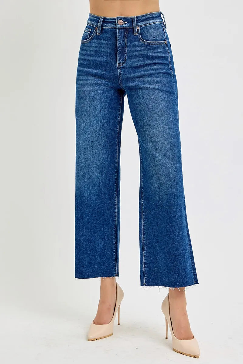 RISEN Full Size Tummy Control High Rise Wide Crop Jeans Plus Size - Tigbul's Variety Fashion Shop