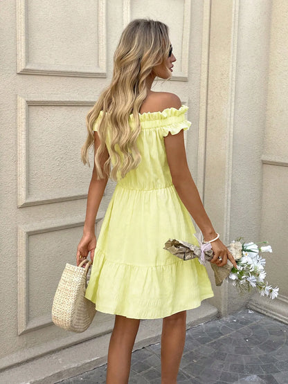Off-Shoulder Ruffle Hem Summer Dress - Tigbul's Variety Fashion Shop