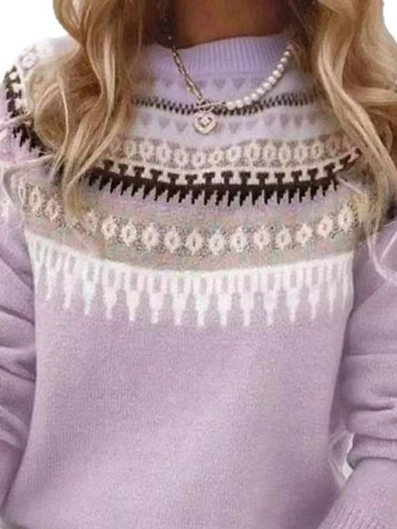 Full Size Vintage Patterned Round Neck Sweater Plus Size - Tigbul's Variety Fashion Shop