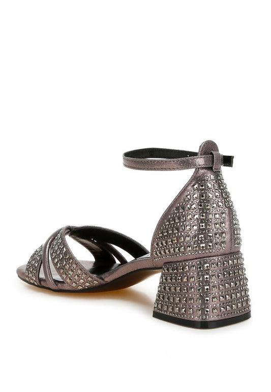 Babylon Low Block Heel Rhinestone Sandals - Tigbul's Variety Fashion Shop
