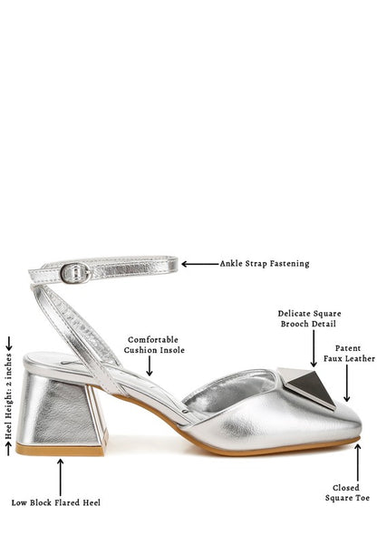 Silver Griselda Brooch Detail Ankle Strap Sandals - Tigbul's Variety Fashion Shop