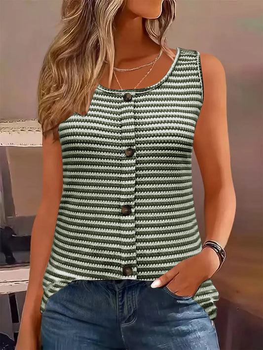 Striped Button Front Knit Tank Top - Tigbul's Variety Fashion Shop