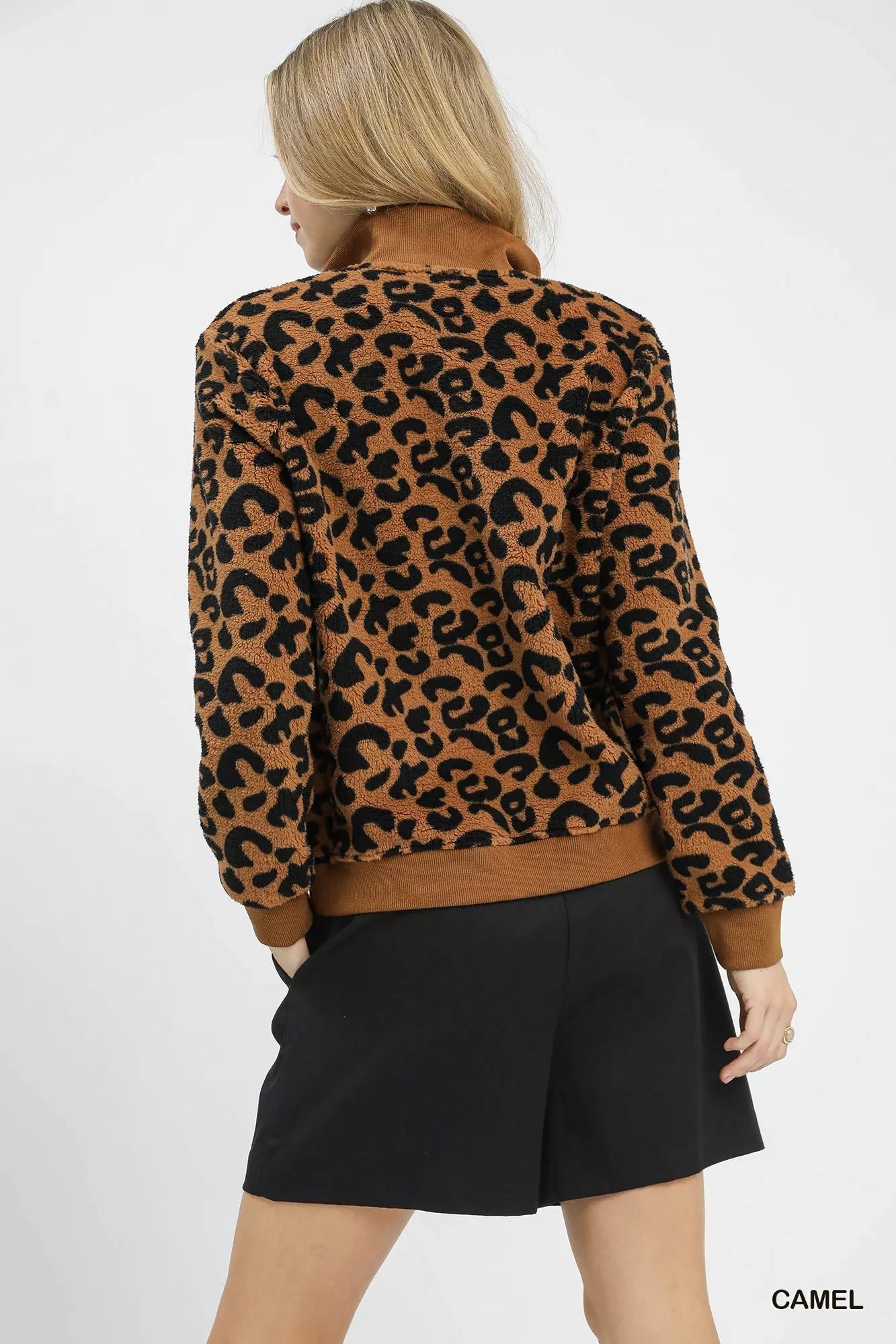 Umgee Leopard Print Quarter-Zip Sweatshirt - Tigbul's Variety Fashion Shop