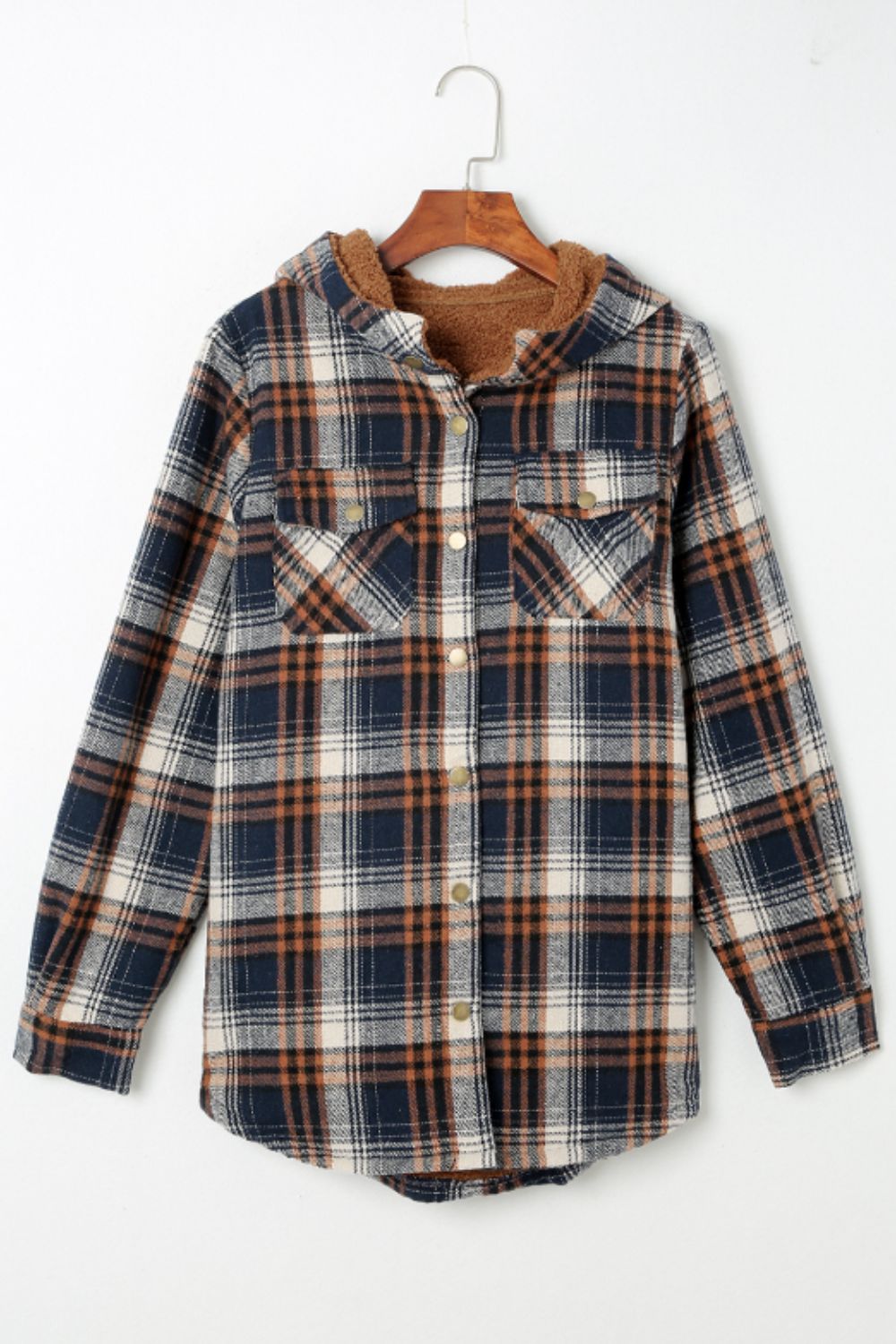 Plaid Button Up Long Sleeve Hooded Jacket - Tigbul's Variety Fashion Shop