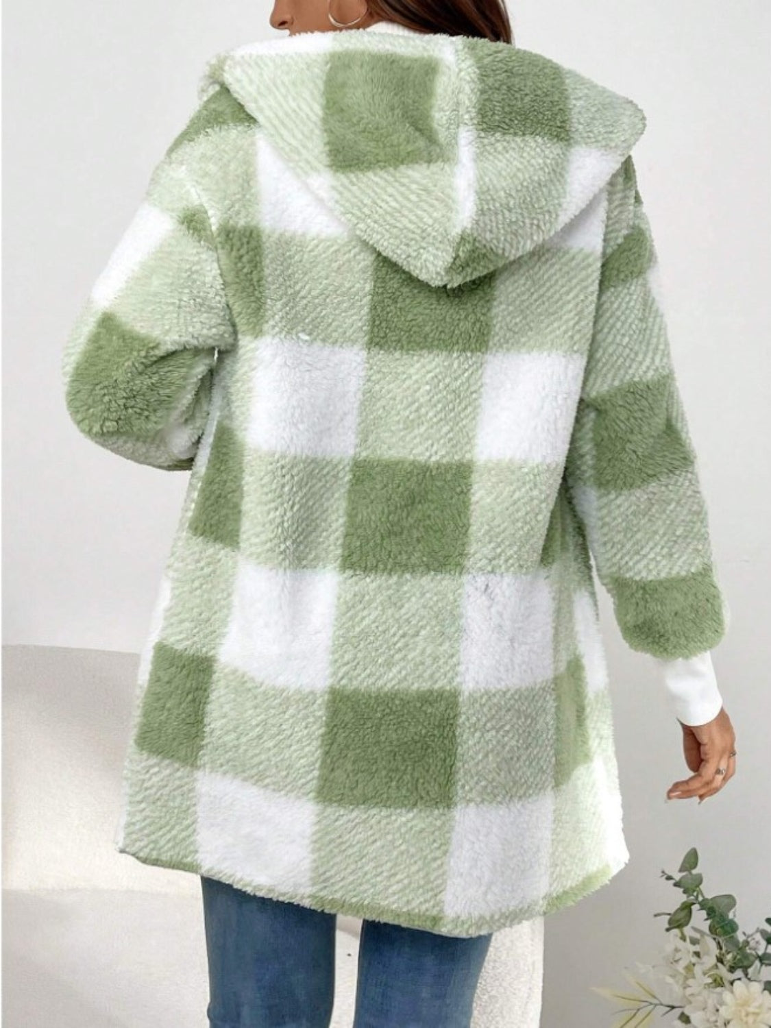 Plaid Long Sleeve Hooded Coat - Tigbul's Variety Fashion Shop