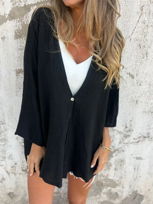 Full Size One Button Long Sleeve Shirt - Tigbul's Variety Fashion Shop