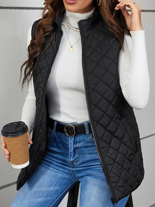 Quilted Zip Up Vest Coat - Tigbul's Variety Fashion Shop