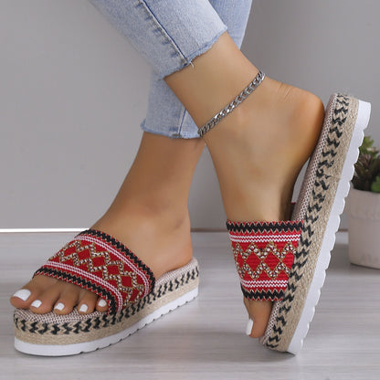 Geometric Weave Platform Sandals - Tigbuls Variety Fashion