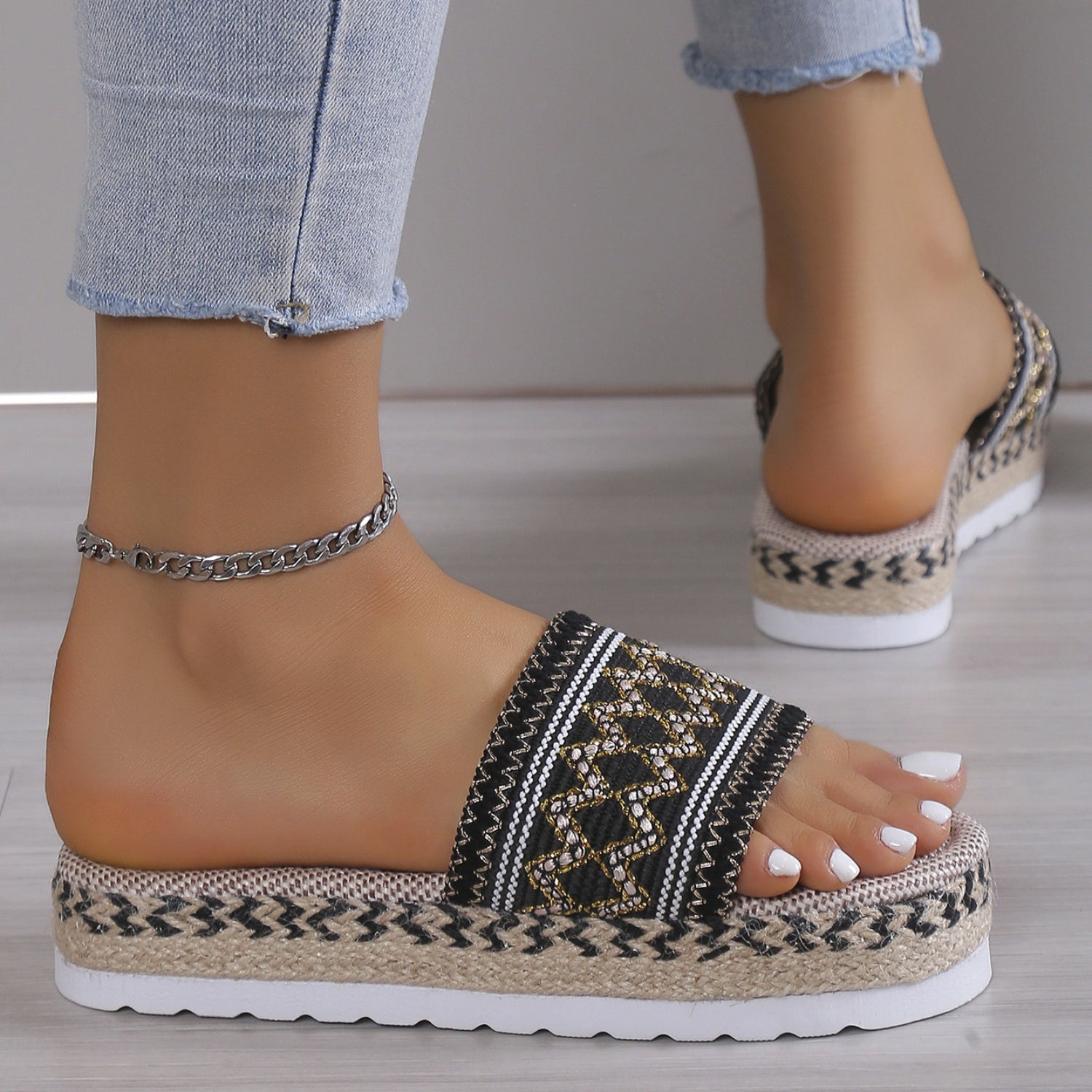 Geometric Weave Platform Sandals - Tigbuls Variety Fashion