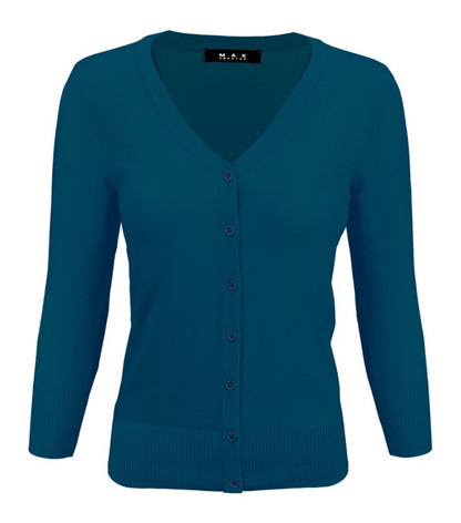 V-Neck Button Down Knit Cardigan Sweater - Tigbul's Variety Fashion Shop