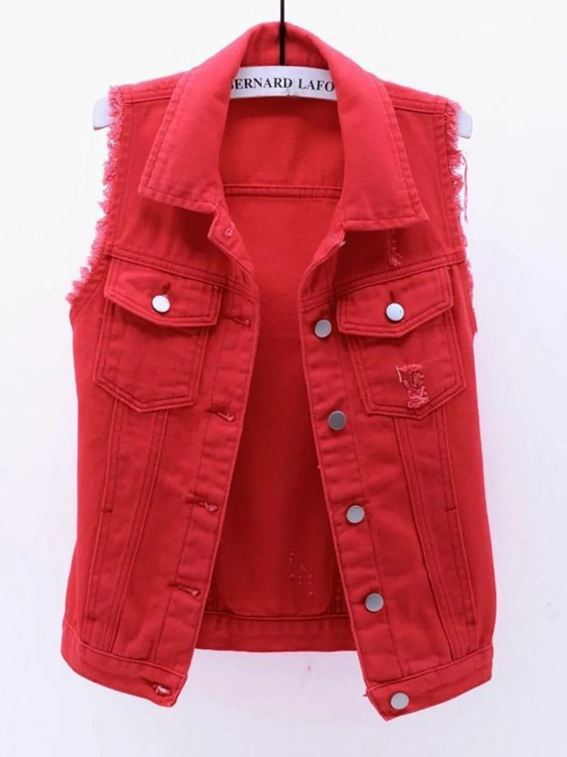 Full Size Sleeveless Frayed Denim Vest Jacket Plus Size - Tigbul's Variety Fashion Shop