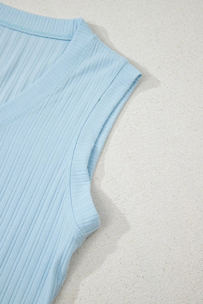 Summer Ribbed Sleeveless Drawstring Romper - Tigbul's Variety Fashion Shop