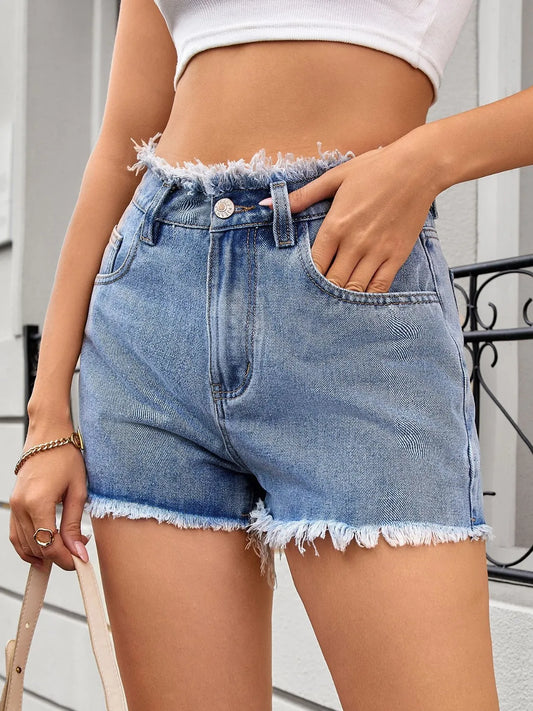 Washed Raw Hem Denim Shorts - Tigbul's Variety Fashion Shop