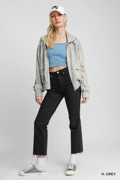 Umgee Two-Way Jacquard Zip-Up Jacket - Tigbul's Variety Fashion Shop