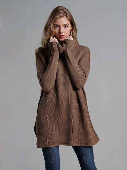 Turtleneck Dropped Shoulder Long Sleeve Sweater - Tigbul's Variety Fashion Shop