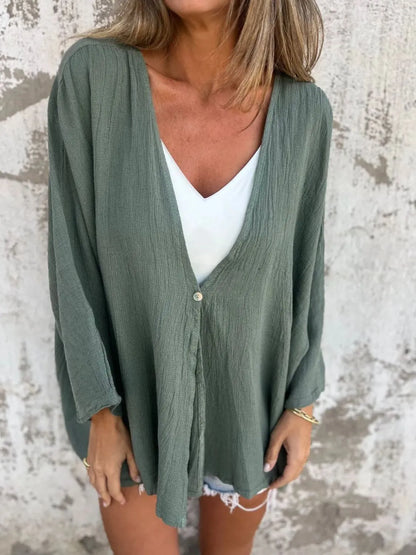 Full Size One Button Long Sleeve Shirt - Tigbul's Variety Fashion Shop