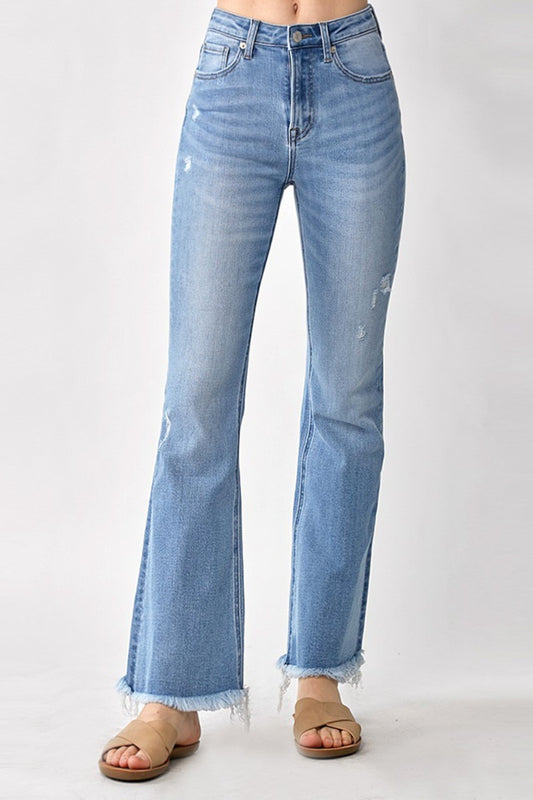 RISEN High Rise Frayed Hem Bootcut Jeans - Tigbul's Variety Fashion Shop
