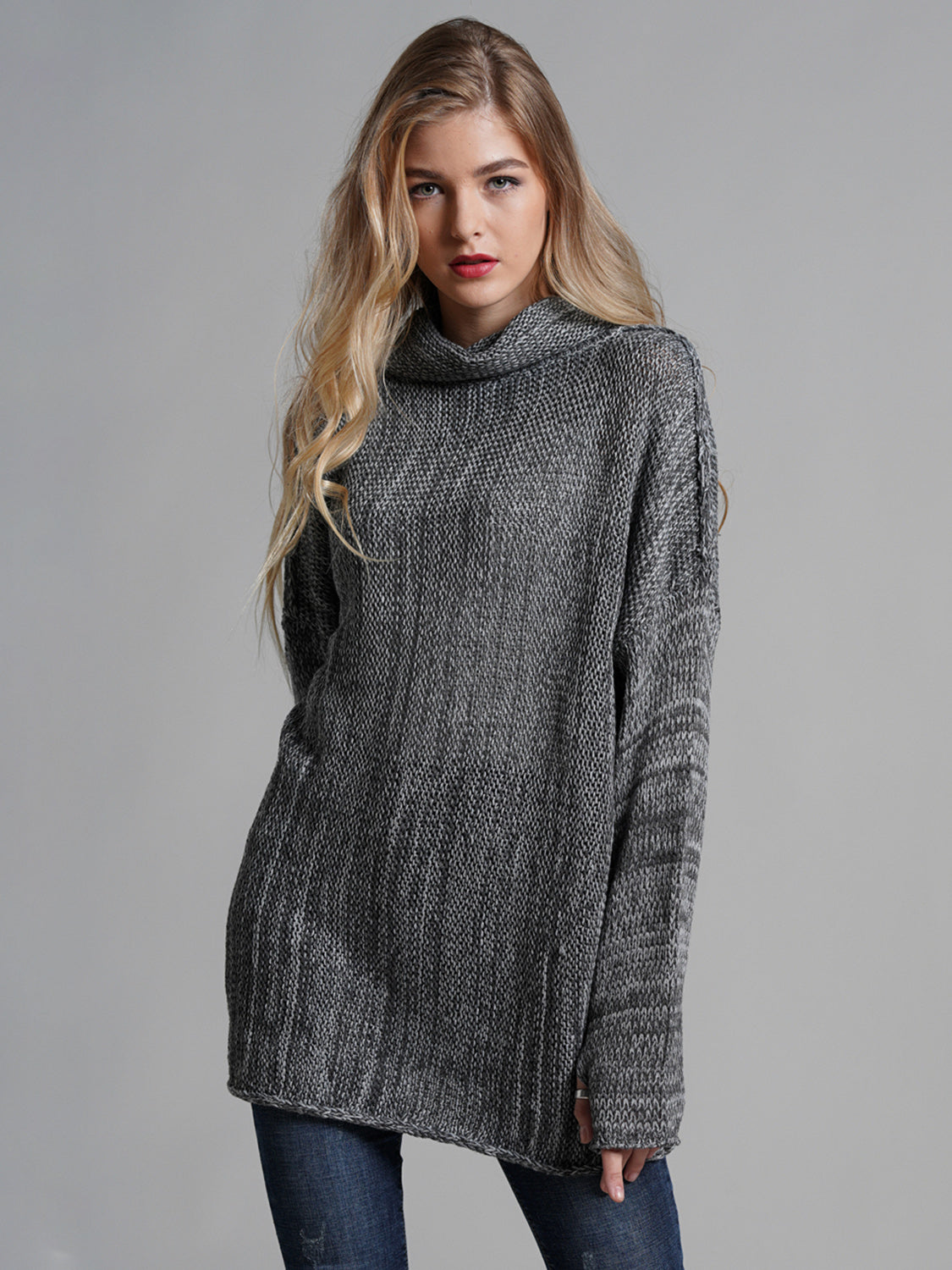 Turtleneck Dropped Shoulder Long Sleeve Sweater - Tigbul's Variety Fashion Shop