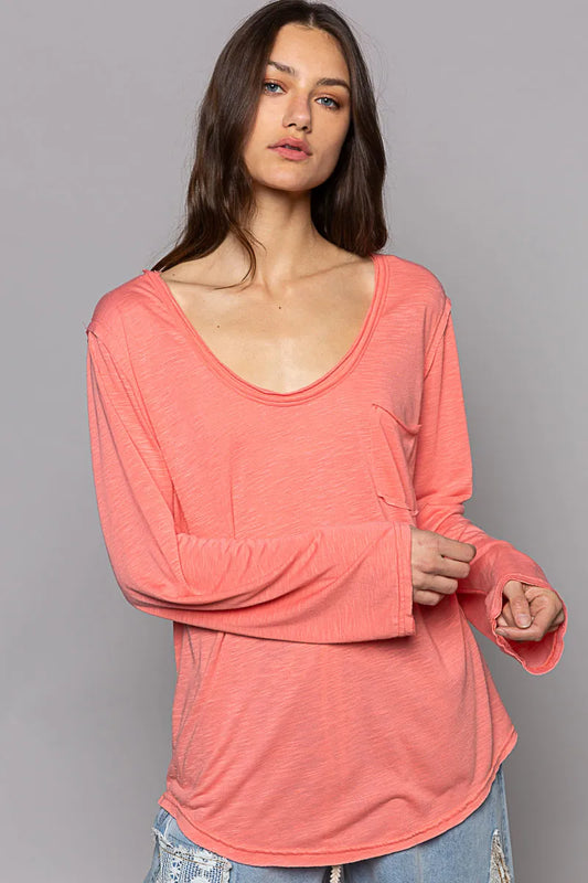 POL Chest Pocket Long Sleeve T-Shirt - Tigbul's Variety Fashion Shop