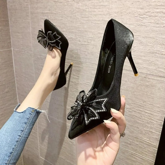 Bow Point Toe Stiletto Pumps - Tigbul's Variety Fashion Shop