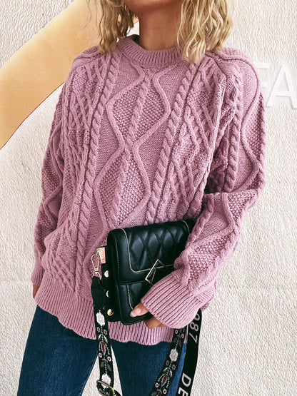 Cable Knit Long Sleeve Sweater - Tigbul's Variety Fashion Shop