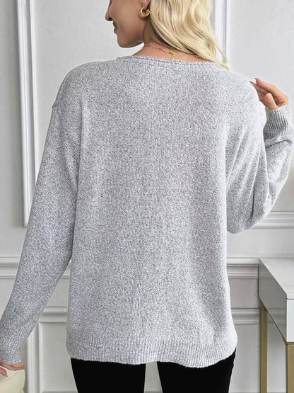 V-Neck Long Sleeve Knit Top - Tigbul's Variety Fashion Shop
