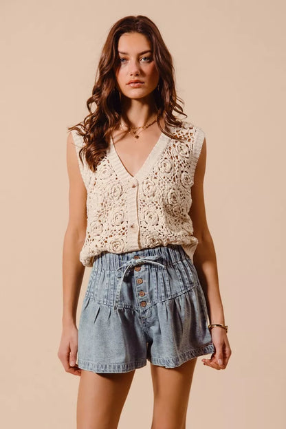 SO ME Flared Denim Shorts with Elasticized Waist - Tigbul's Variety Fashion Shop