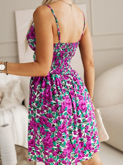 Tropical Print Spaghetti Strap Mini Dress - Tigbul's Variety Fashion Shop