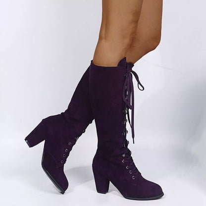 Lace Up Block Heels Boots - Tigbul's Variety Fashion Shop