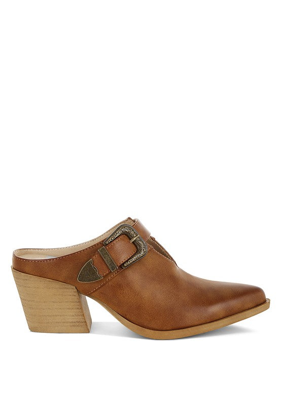 Holler Carved Buckle Statement Mules - Tigbul's Variety Fashion Shop