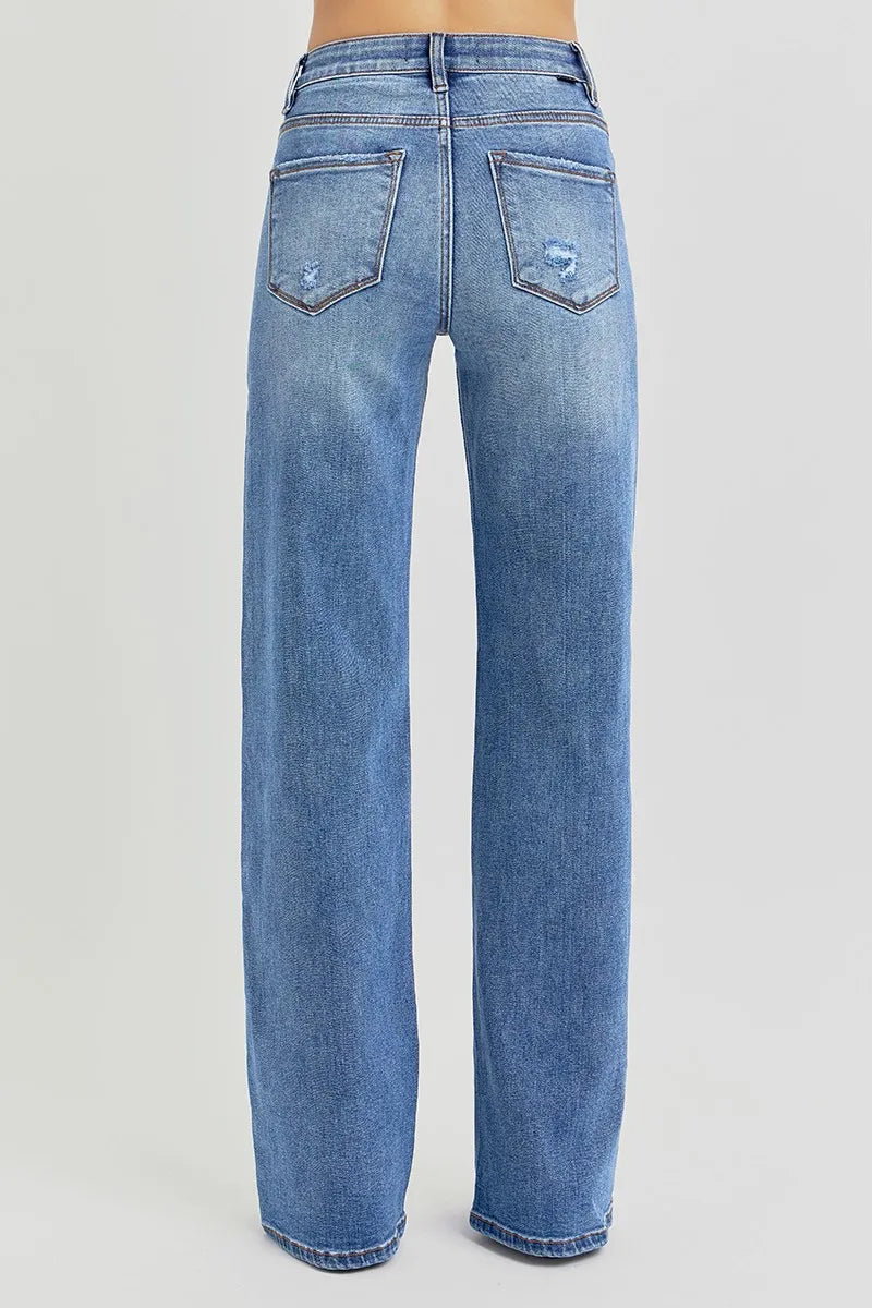 RISEN Full Size Tummy Control Elastic Band High Rise Wide Jeans Plus Size - Tigbul's Variety Fashion Shop