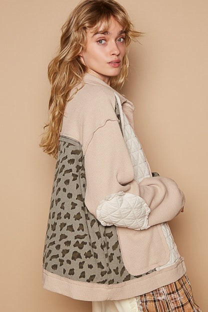 POL Leopard Exposed Seam Button Up Quilted Jacket - Tigbul's Variety Fashion Shop