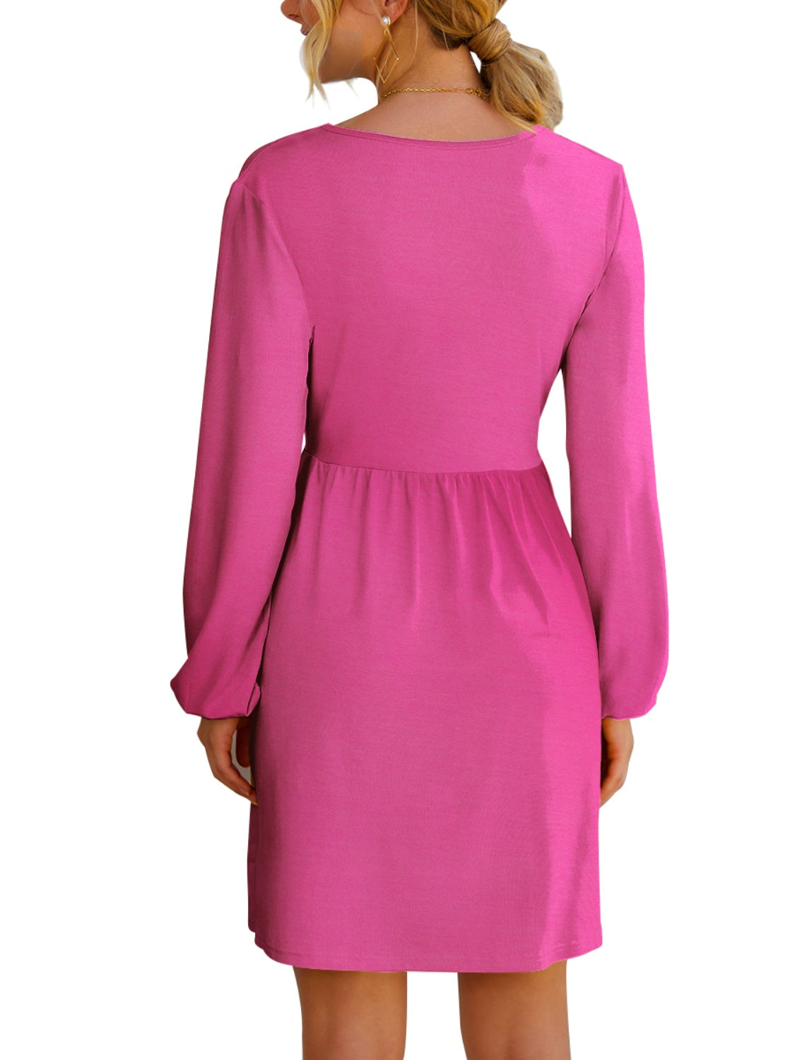 Pink Surplice Long Sleeve Mini Dress | Tigbuls Variety Fashion