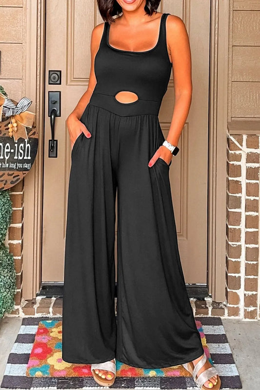 Cutout Scoop Neck Wide Strap Jumpsuit - Tigbul's Variety Fashion Shop