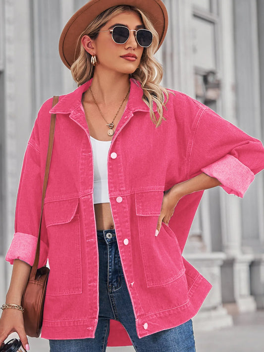 Button Up Long Sleeve Denim Jacket - Tigbul's Variety Fashion Shop