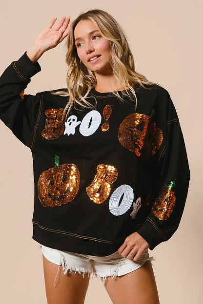 BiBi Halloween Theme Sequin Embroideries Sweatshirt - Tigbul's Variety Fashion Shop