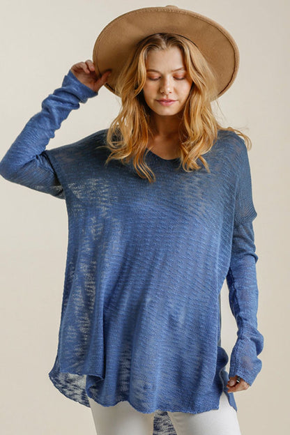 Umgee Full Size Dip Dye Loose Knit Side Slit Knit Top Plus Size - Tigbul's Variety Fashion Shop