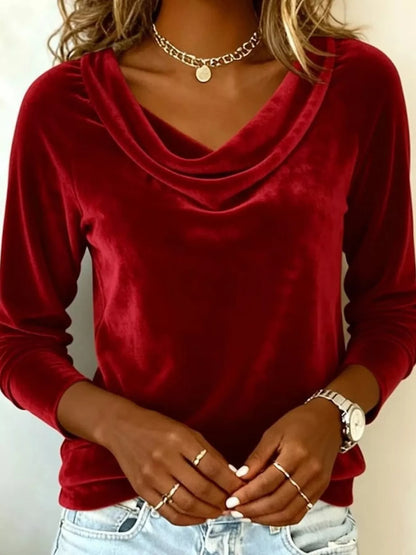 Velvet Cowl Neck Long Sleeve Top - Tigbul's Variety Fashion Shop