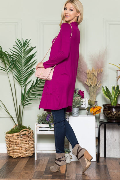 Magenta Open Front Cardigan with Pockets - Tigbul's Variety Fashion Shop