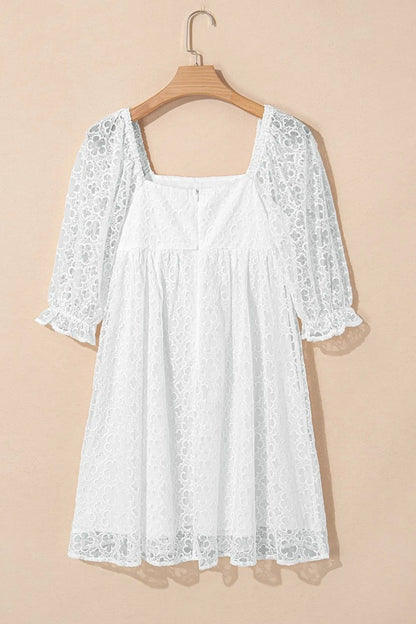 Lace Puff Sleeve Empire Waist Mini Dress - Tigbul's Variety Fashion Shop