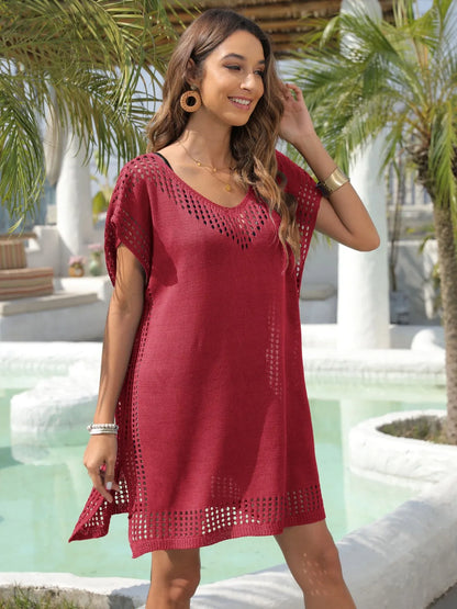 Crochet Trim Beach Cover Up Dress - Tigbul's Variety Fashion Shop