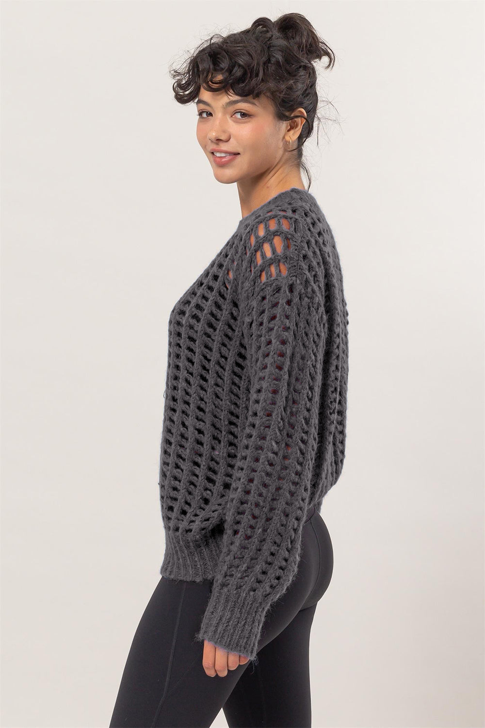 HYFVE Openwork Round Neck Long Sleeve Knit Cover Up - Tigbul's Variety Fashion Shop