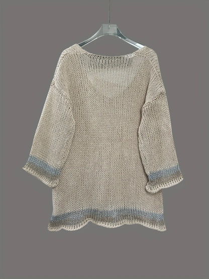 Contrast Trim Crochet Sweater - Tigbul's Variety Fashion Shop