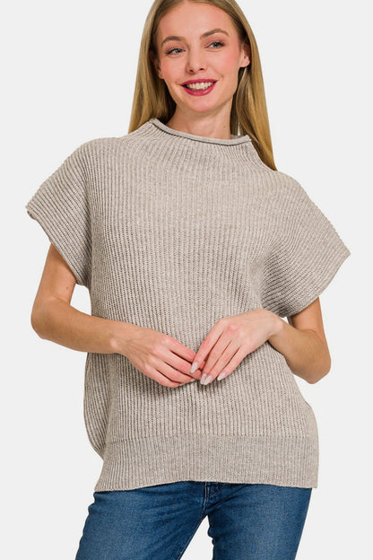 Zenana Short Sleeve Mock Neck Sweater - Tigbul's Variety Fashion Shop