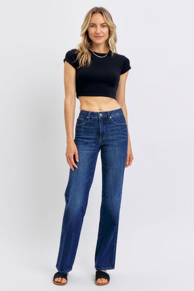 Judy Blue Full Size Tummy Control Straight Jeans Plus Size - Tigbul's Variety Fashion Shop