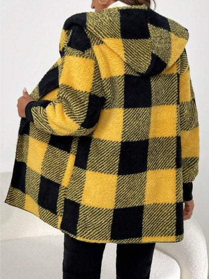 Plaid Long Sleeve Hooded Coat - Tigbul's Variety Fashion Shop