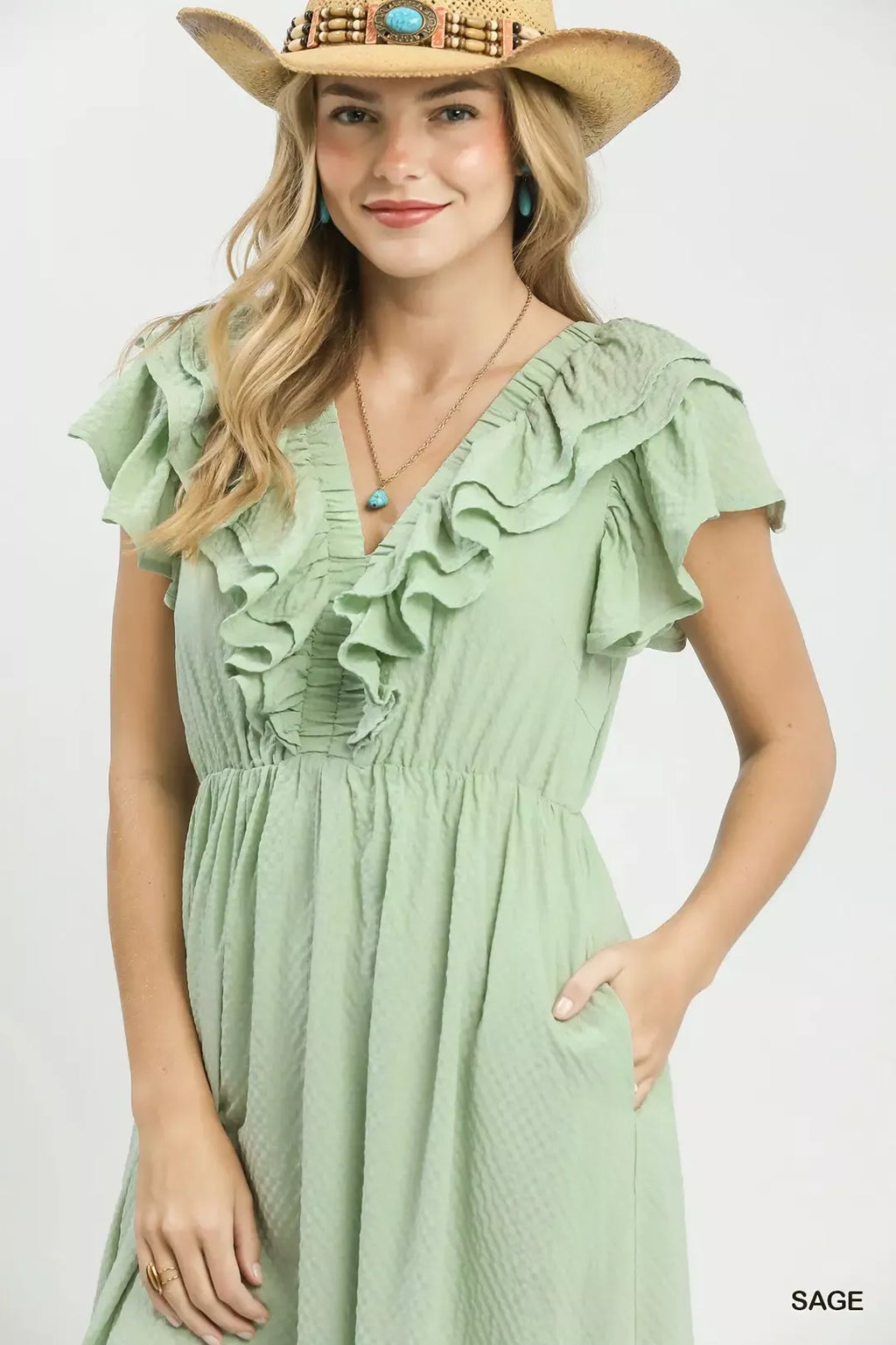 Umgee Textured Ruffle Midi Dress - Tigbul's Variety Fashion Shop