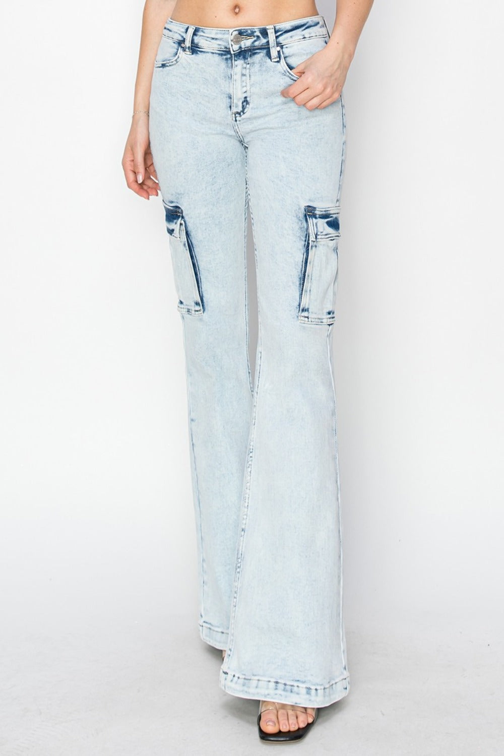 RISEN Full Size High Rise Cargo Flare Jeans - Tigbul's Variety Fashion Shop